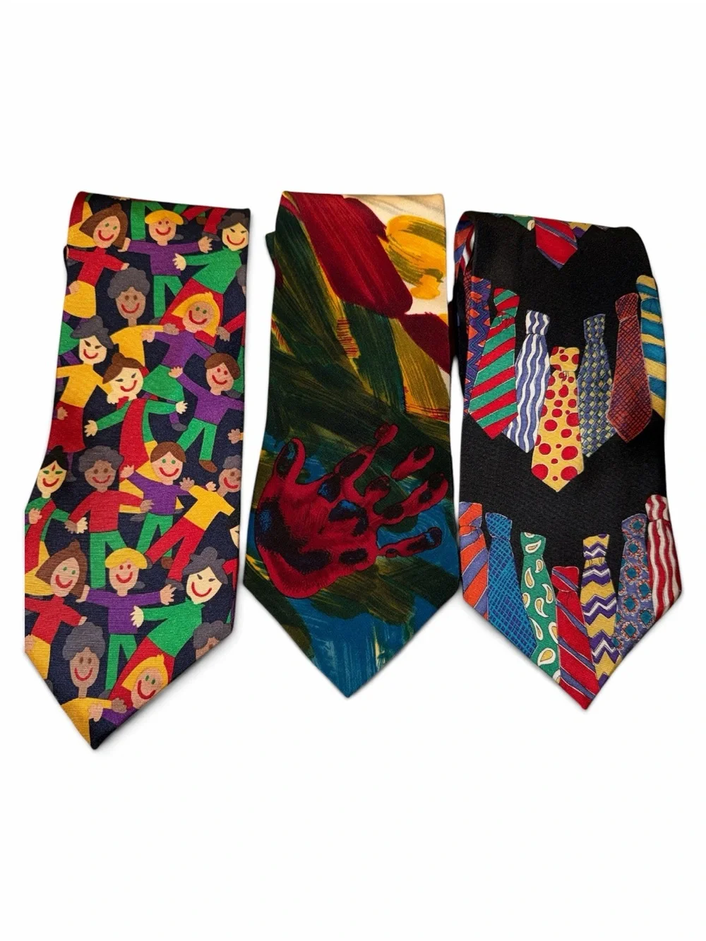 Vintage Save the Children Silk Tie Lot of 3 Men's Novelty Neckties Kids Art 90s